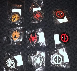 Set of Marvel Lapel Pins Groot Deadpool Spider-Man Glitter Lot Glow in the Dark - Picture 1 of 4