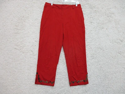 Ruby Rd Pants 8 Womens Red Casual Flat Front Straight Leg Stretch Casual Floral - Image 1 of 4