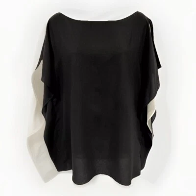 Blusa Anne Klein negra y alabastro manga corta de ángel dividida de gasa talla: 6 Foto 1 de 4