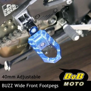 BUZZ 40mm Lower BLUE Front Wide Footpegs For Yamaha XV950 14-15 - Picture 1 of 7