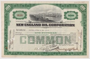 Certificado de acciones de New England Oil Corporation verde Virginia - Imagen 1 de 1