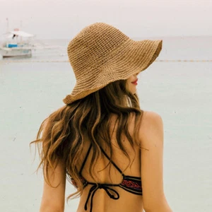 Ladies Summer Sun Beach Straw Hat Floppy Foldable Wide Brim Womens Gardening AU - Picture 1 of 10