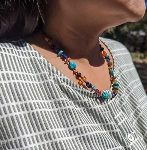 Navajo Necklace Natural Stones Turquoise Heishi Signed Handmade NA Jewelry - Picture 1 of 13