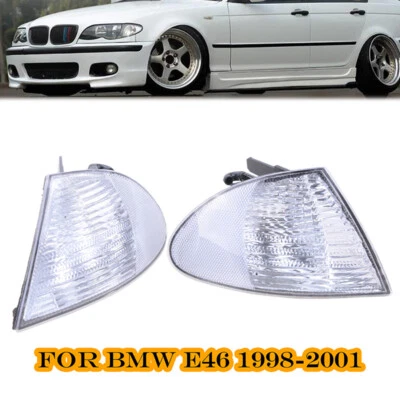 Pair For BMW 3 Series E46 98-01 Front Indicator Turn Signal Corner Clear Lights - Image 1 of 4