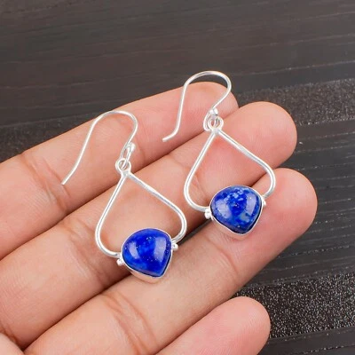 Pendientes colgantes de piedras preciosas de lapislázuli de plata de ley 925 hechos a mano joyas regalos Foto 1 de 4