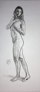 Original Female Charcoal on paper life Drawing nude Girl woman artwork realism - Picture 1 of 1