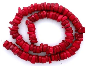 Red Coral Dyed Freeform Rondelle Slices 3.5mm to 6.5mm Wide 16 Inch Bead Strand - Picture 1 of 1
