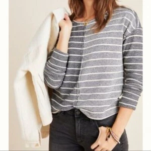 New Anthropologie XS Devin Texture Stripe Sweatshirt $68 - Picture 1 of 5