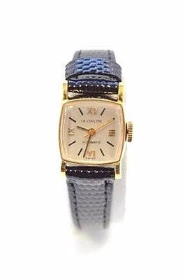 W568-Vintage LeCoultre Damas Sólido Oro Amarillo 14K Reloj Correa Cuero Foto 1 de 4