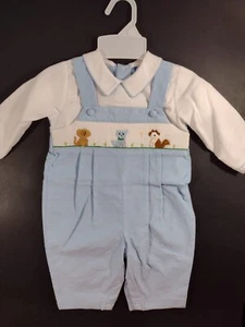 3M Carriage Boutique gesmoktes blau-weißes 1-teiliges Outfit, Katzen und Hunde - Bild 1 von 6