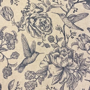 899. DUCK EGG BLUE HUMMINGBIRD - Linen Look, 100% Cotton Fabric , 140cm Wide - Picture 1 of 6