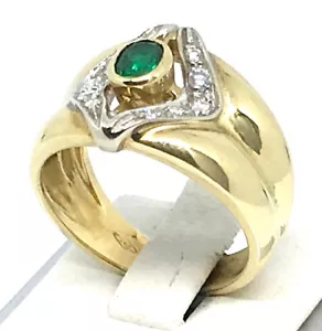 💎 Smaragd 0,37 cttw und Diamant 0,19 cttw Fancy Ring 18 KY Gold - Bild 1 von 4