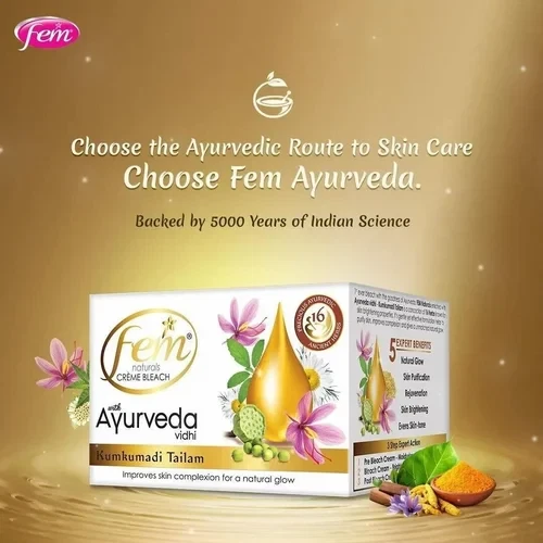 Fem Natural Ayurveda Bleach Cream, 10g, Instant Glow & Brightening (Pack of 3) - Image 1 of 1
