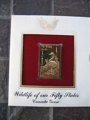 Ganso de Canadá Vida Silvestre 50 Estados Réplica Sello de Oro Cubierta Dorada Foto 1 de 3