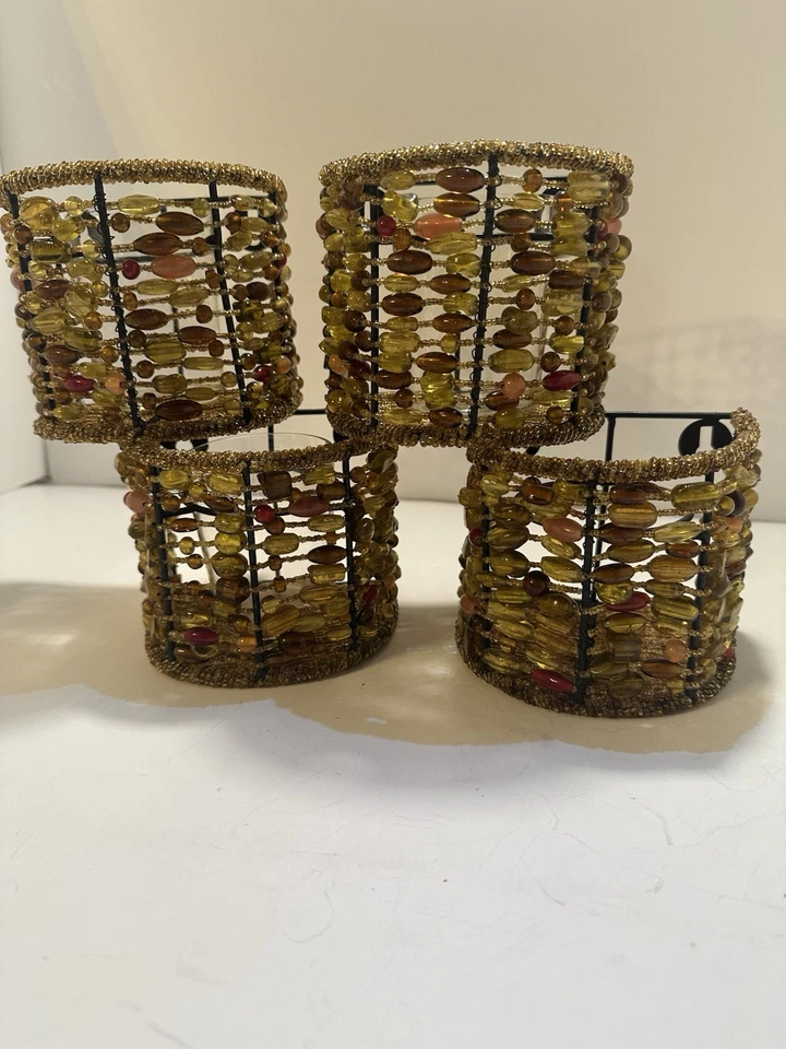 Aplique de pared con cuentas ámbar Pottery Barn Madura candelabro votivo boho conjunto de 4 Foto 1 de 4