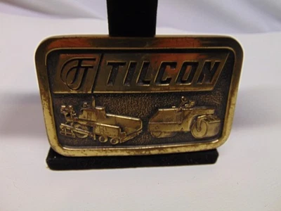 vintage solid Brass Tilcon Construction belt buckle BTS 4" x 2 1/2" USA - Image 1 of 4