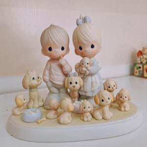 Precious Moments 1987 Wir und die Welpen Szene Keramik Ornament Geschenk - Bild 1 von 4