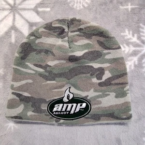 Vtg Y2K Amp Energy Drink Camo Beanie Official Promo Warm Winter Knit Hat - Picture 1 of 5