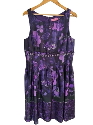 Eliza J Purple Floral Sleeveless Fit & Flare Dress Beaded Wedding  NWT Size 16 - Image 1 of 4