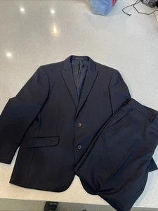 Kenneth Cole Suit 42R / 34x33 Mens Black Wool 2 Button Jacket / Pants Flat Front - Picture 1 of 10