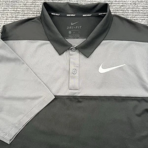 Nike Golf Dry-Fit Men’s Medium Black Gray Color Block Short Sleeve Polo Shirt - Picture 1 of 6