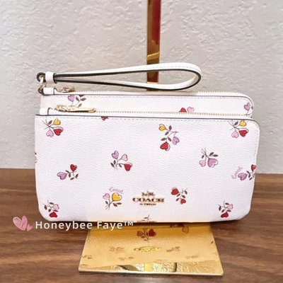 NWT COACH Double Zip Wallet with floral/cherry/heart/bow print - Image 1 of 4