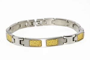 $1,000 24K Yellow Gold & Stainless Steel Men's Bracelet Authentic - Picture 1 of 10