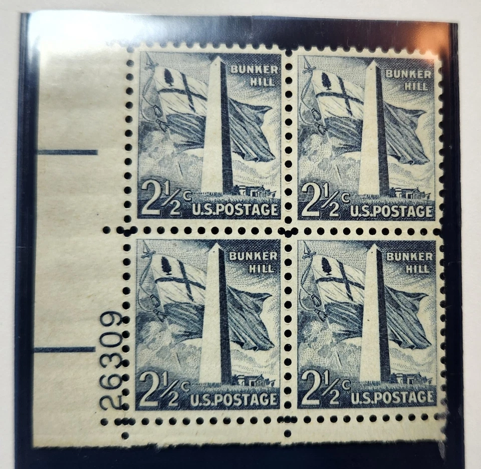 1954- U.S CLASSIC Regular Issue 2 1/2c Bunker Hill Plt#Blk of 4 Sc#1034 M/NH/OG  - Image 1 of 1