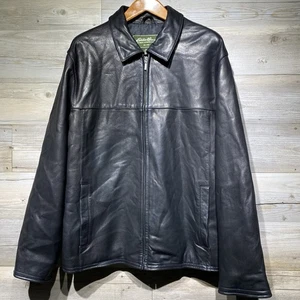 Giacca Eddie Bauer nera morbida pelle di agnello giacca cappotto zip intera uomo XL alta - Foto 1 di 10
