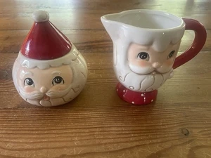 Transpac Johanna Parker Santa Set/2.  Creamer & Sugar Bowl. Discontinued - Picture 1 of 9