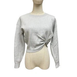 Suéter de punto Anthropologie talla XXS gris claro corto manga larga cuello redondo - Imagen 1 de 7