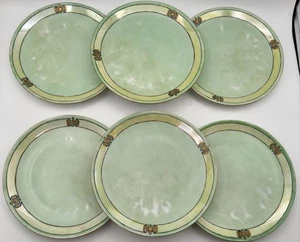 6 platos laterales antiguos de ensalada de pan Thomas Bavaria Art Deco verde y dorado de 7 1/2" - Imagen 1 de 8