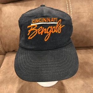 Vintage Cincinnati Bengals Black W/Orange Script Corduroy Snapback Hat Cap 90's - Picture 1 of 5