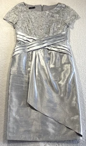 Laura K Elegant Vintage Silver Grey Embroidered Pleated Formal Dress Size 12 - Bild 1 von 16