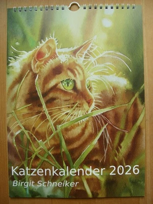 Katzenkalender 2026 mit Aquarellen von Birgit Schneiker DIN A4 - Bild 1 von 4