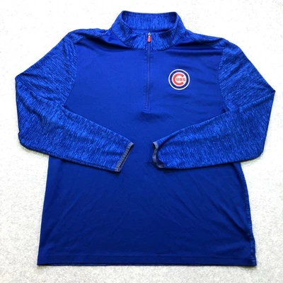 Chicago Cubs Pullover Men's 2XL XXL Blue Quarter Zip Majestic Coolbase Logo - Image 1 of 4