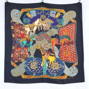 Hermes ART des STEPPES Step Art Silk Carre90 Scarf Black r0_1116 - Picture 1 of 5