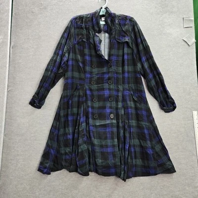 Torrid Women Jacket 3 Blue Rayon Twill Trench Coat Plaid Button Long Sleeve - Image 1 of 4