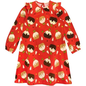 Girls Dress Gown Frock 18-24 Months 2-8 Years Christmas Pudding Red Xmas Gift - Picture 1 of 3