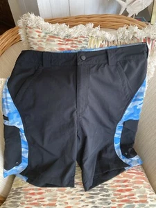 World Wide Sportsman Shorts Mens 38 Black Camo Blue Outdoor Fishing swim Active - Picture 1 of 7