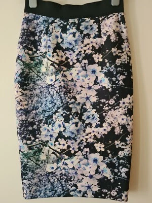 Coast Blue White Black Floral Skirt Size 6 Womens - Image 1 of 4
