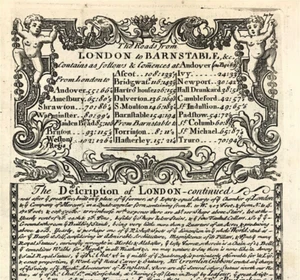 London to Barnstable map Description Owen & Bowen maps original 1720 - Picture 1 of 2