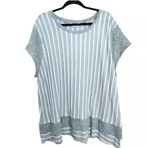 Suzanne Betro Knit Blouse Plus Size 4X Lace Cap Sleeves Striped Stretchy Mint - Picture 1 of 12