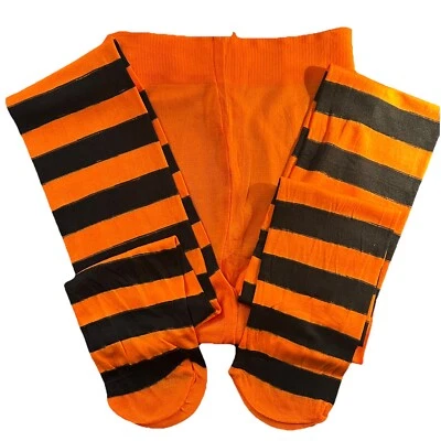 Small Medium Tights Orange and Black Halloween Nylons Waist to Toe 29" - Image 1 of 3