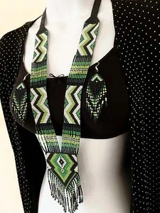 Handcrafted Bead embroidery long necklace earrings set - Picture 1 of 5