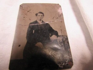 Antique Tintype Young Man 2 1c Proprietary Stamps on Back - Picture 1 of 9