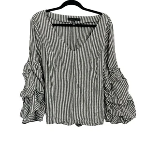 White House Black Market Gray & White Striped Artsy V-Neck Top Business Size 18 - Picture 1 of 8