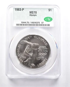MS70 1983-P Olympic Discus Commemorative Dollar CAC CACG *6287 - Picture 1 of 3
