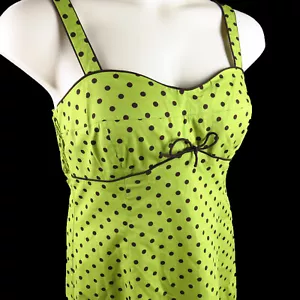 A Line Dress Green with Brown Polka Dots Size 10 Pin Up Rockabilly VLV - Picture 1 of 8