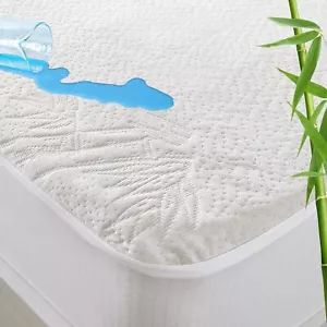 Cooling Bamboo Mattress Protector Waterproof Mattress Pad Cover Multi-Size Opt - Picture 1 of 10